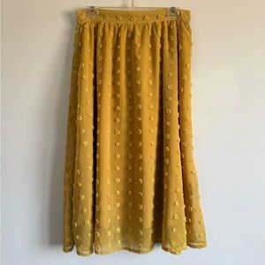 A-Line Midi Skirt in Mustard Yellow with Textured Dots